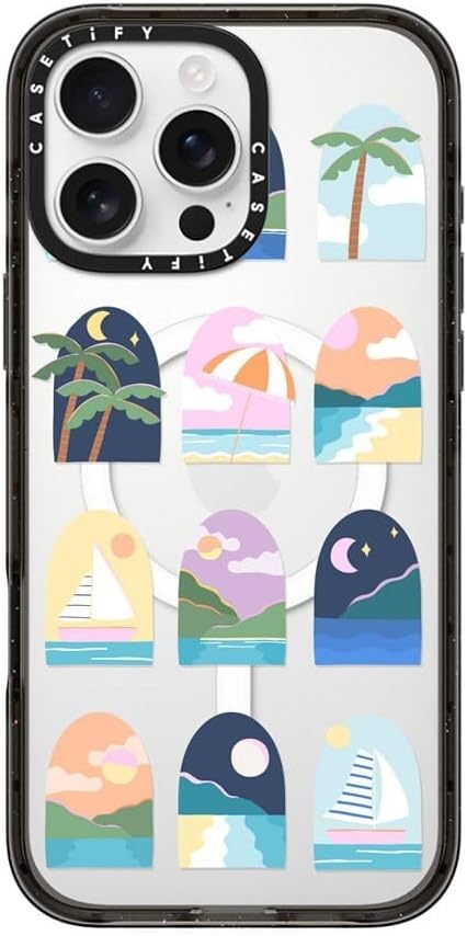 CASETiFY Impact iPhone 16 Pro Max Case [Slim/Compatible with Magsafe / 8.2 ft. 4X Military Grade Drop Protection] - Beachy Vacay BY Brook GOSSEN - Clear Black