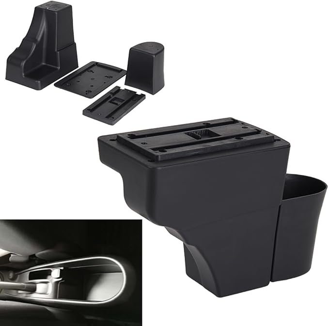 AULPHIKE Compatible with Nissan Note Armrest 2016-2018 Car Center Console Organizer Armrests Double Layer Storage with USB Ports（Black Style）