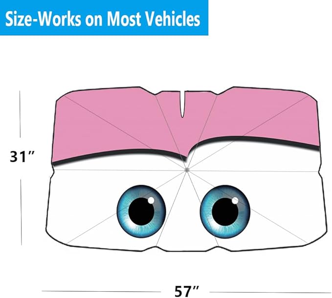 Windshield Sun Shade 2025 Car Accessories 100% Blackout Car Front Windsow Shades Umbrella Automotive Sun Visor Block Heat Insulation Protection (Pink Eyes)