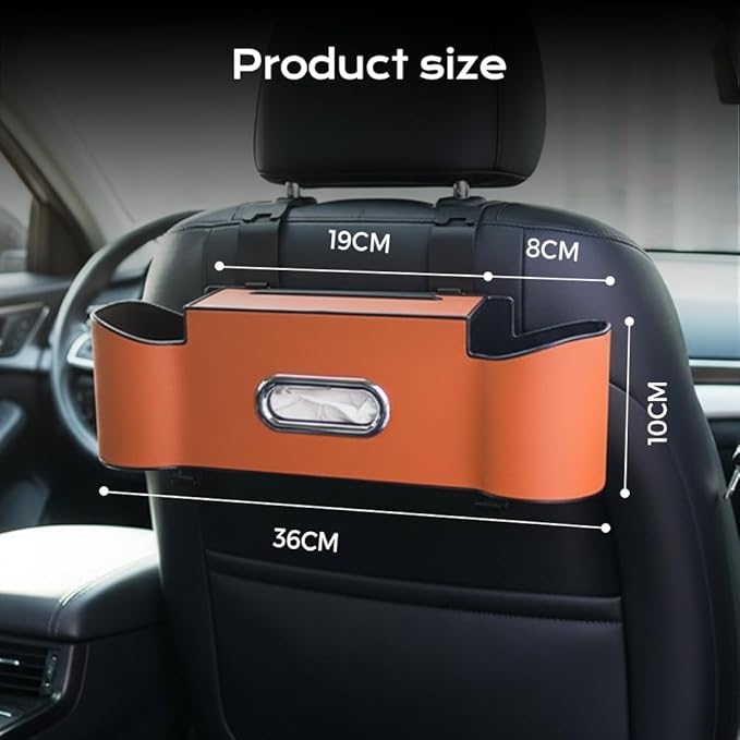 3-in-1 Car Backseat Organizer, 2026 New Multifunctional Back Seat Car Organizer with Cup Holder, Tissue Box, Trash Bin & Hooks for Hold Phones, Snacks, Drinks, Handbags (1, Brown)