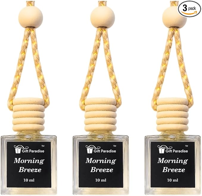 Gift Paradise® Fresh Clean Morning Breeze Car Air Freshener Set of 3 (10 ml Each) – Hanging Diffuser Bottles with Wooden Cap, Linen Breeze Scent for Car, Closet & Office, Long-Lasting Air Freshener