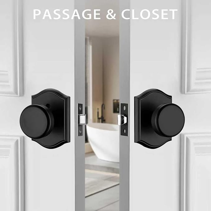 Interior Pismo Doorknobs for Hall, Black Door Knobs with Camelot Trim, Heavy Duty Door Knob with Lock