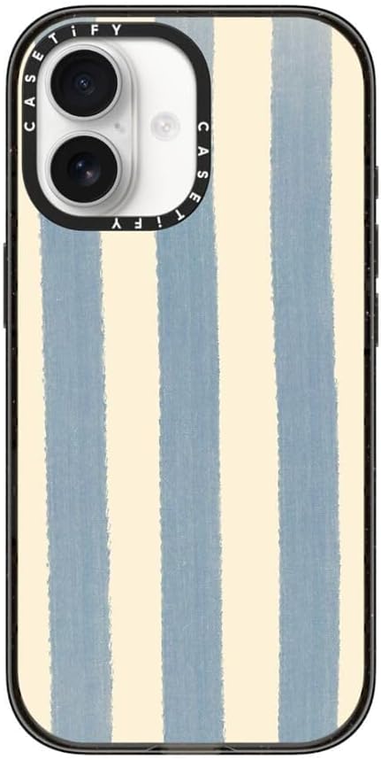 CASETiFY Impact iPhone 17 Case [Slim/Compatible with Magsafe / 8.2 ft. 4X Military Grade Drop Protection] - Blue Stripes - Clear Black