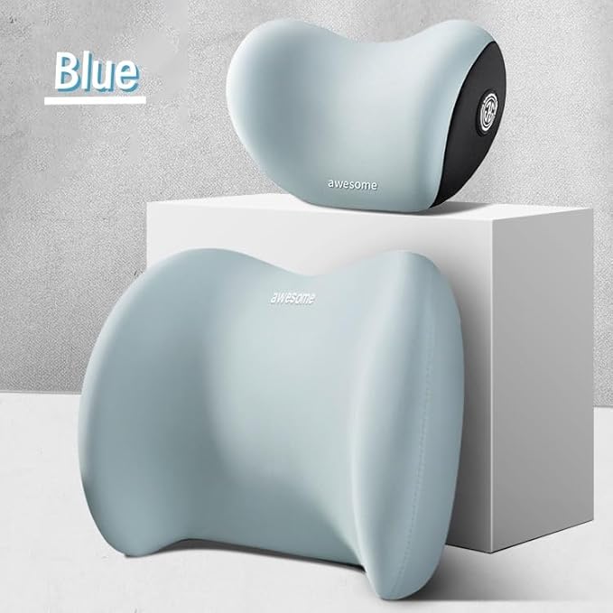 Car Headrest & Lumbar Support Cushion Kit, Ergonomic Car Seat Neck Pillow and Backseat Cushion for Driving Fatigue Relief, Driving Seat Memory Foam Neck Back Rest Pillows (Blue)