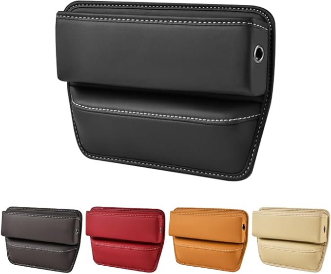 Kewucn Car Seat Gap Organizer, Adjustable Leather Front Seat Gap Filler Storage Box, Multifunctional Auto Console Side Pocket Organizer for Phone Glasses Key Card, Car Accessories (Black)