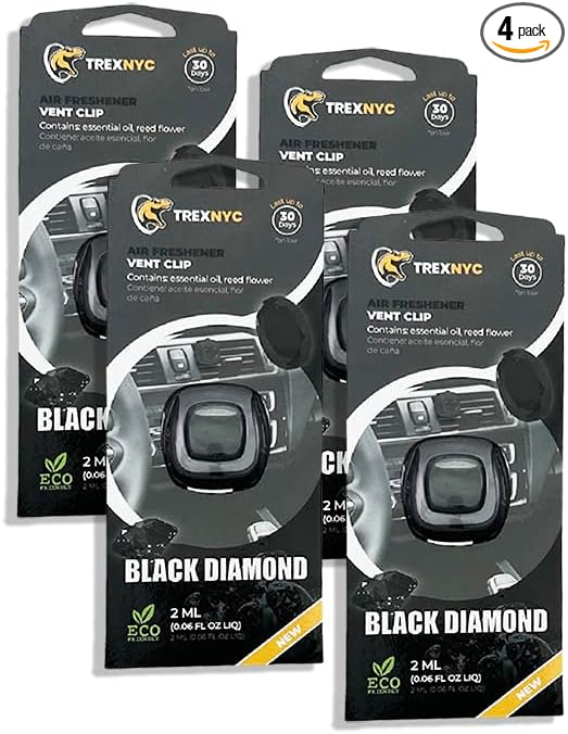 Car Air Fresheners Vent Clips, Essential Car Odor Eliminator, Perfect Scented Car Accessories, For Long Lasting Fragrance up to 30 days, 0.07 FL.OZ (Black Diamond, 4 Packs)