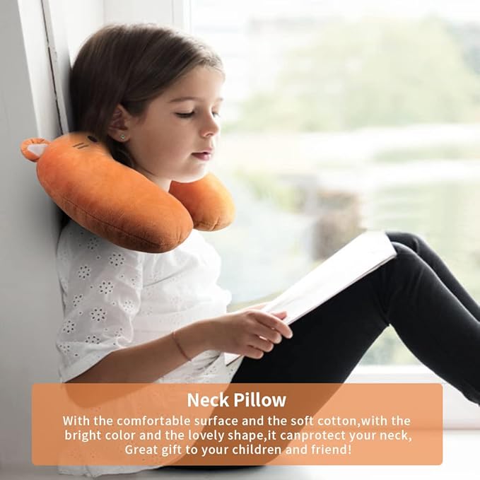 Travel Pillow for Kids, Cute Animal Neck Pillow Support U Shaped Cushion Plush Soft Rest Reading Pillows Sleeping Pillows for Airplane Train Car (Color:Yellow cat)