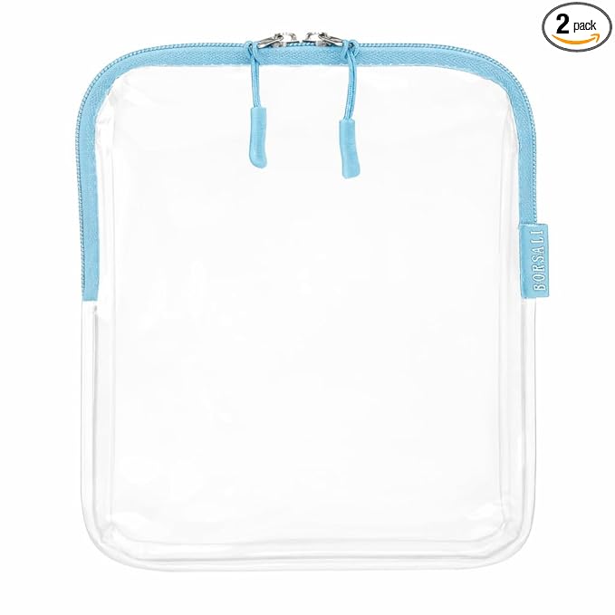BORSALI TSA Approved Toiletry Bag - Clear Quart Size for 3-1-1 Carry On Travel - Makeup Organizer Cosmetic Pouch with Zipper - Travel Accessories - Light Blue