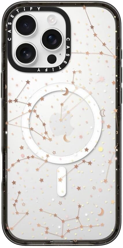 CASETiFY Impact Case for iPhone 16 Pro Max [Slim / 8.2 ft. 4X Military Grade Drop Protection/Compatible with Magsafe] - Space Pattern On Clear Background - Clear Black