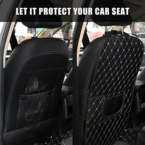 Kick Mats Back Seat Protector 2 Pack Car Back Seat Cover Premium Fabric Odor Free Protect Your Leather Seat with 2 Storage Pocket