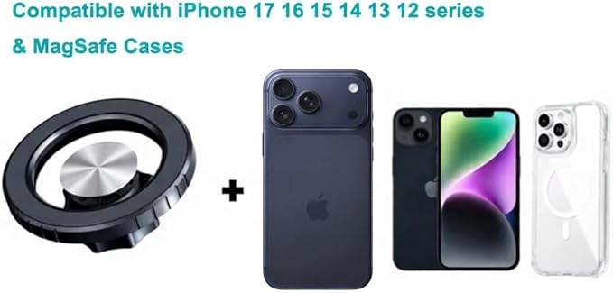 Magnetic Ball Phone Mount Compatible with MagSafe, 17mm/0.67inch Ball Joint, Strong N52 Magnets - Swivel & Rotate Car Phone Holder for iPhone 17 16 15 14 13 12 Android (MagSafe Holder only)
