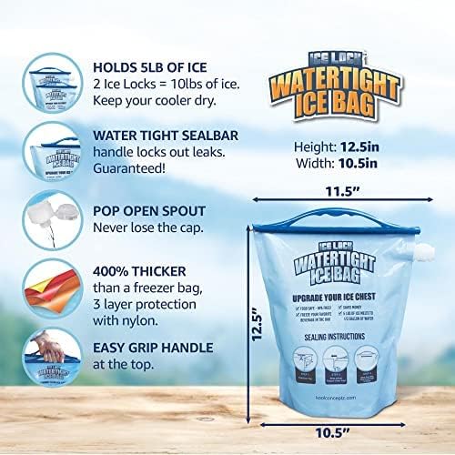 Large Leakproof Ice Bag. Reusable Ice Pack for Cooler - Long Lasting Instant Cooler Ice Packs - Drop in Cubed Ice to Make Cold, Dry Freezer Packs for Coolers - Drink Your Ice When It Melts