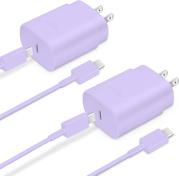 Type C Charger, 2-Pack 25W Type C Fast Charging Block with 6ft USB C Charger Cable Compatible with Galaxy S23 Ultra/S23+/S22/S21/S20/Phone 16/16 Plus/16 Pro Max/15/15 Pro Max/15 Plus-Purple