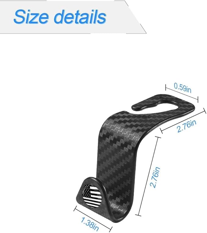 4PCS Car Seat Headrest Hooks, Auto Back Seat Hanger Holder, Durable Stylish Vehicle Organizer Universal Car Accessories, Storage Hooks for Purses, Bags, Clothes, Coats (Carbon Fiber/Black Flag)