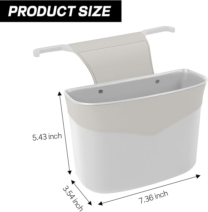 Car Trash Can for Seat Headrest, Mini Automotive Front Back Seat Garbage Can, Leakproof Vehicle Hanging Trash Cans, Multi-Purpose Auto Garbage Bin & Storage Organizer, Car Accessories (White)