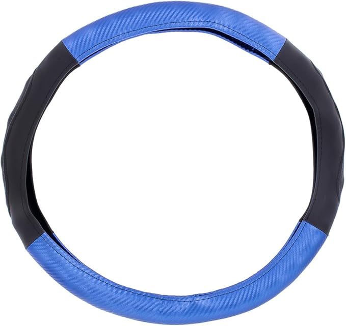 United Pacific 70408 18" Carbon Fiber Pattern Steering Wheel Cover, Engineered Leather Construction, Large Grip – ONE Steering Wheel Cover – Black/Blue Carbon Fiber