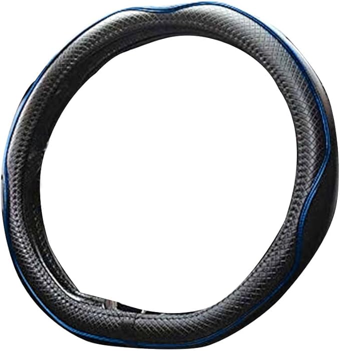 Mayco Bell Flat Bottom Steering Wheel Cover Anti-Slip,Safety,Soft,Breathable,Durable,Full Surround,Comfortable Grip Microfiber Leather (D-Shape, Black Blue)