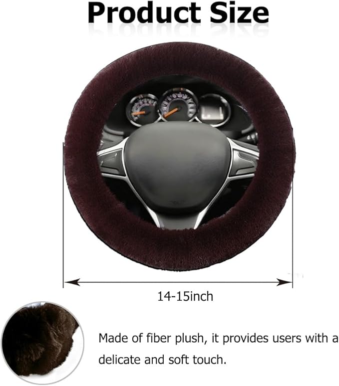 Fluffy Steering Wheel Cover, Winter Warm, Suitable for Most Car Steering Wheels in The 14-15 Inch Range (Coffee, 1PCS)