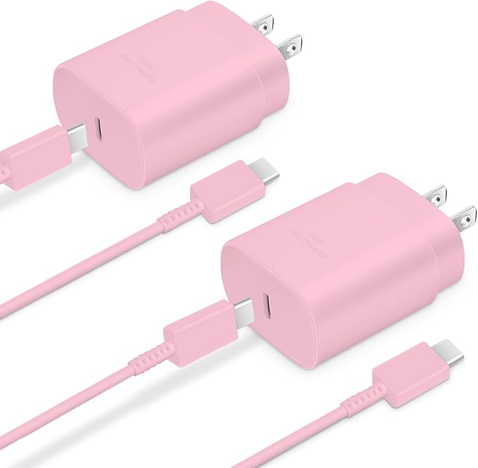 Type C Charger, 2-Pack 25W Type C Super Fast Charging Block with 6ft USB C Charger Cable Compatible with Galaxy S23 Ultra/S23+/S22/S21/S20/Phone 16/16 Plus/16 Pro Max/15/15 Pro Max/15 Plus-Pink