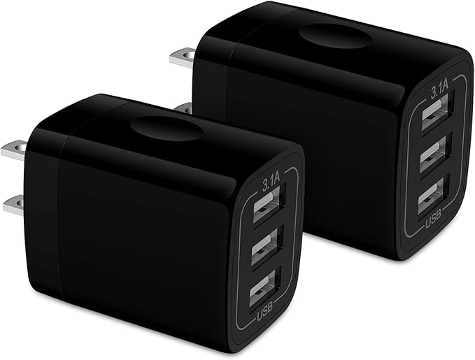 USB Wall Charger 2Pack Wall Plug 3-Multi Port Quick Charger Block Cube 3.1A Power Adapter for iPhone 17e 17 Pro Max Air 16e 16 15 14 13 12 Pro Max XS 8 iPad Samsung Galaxy S26 S25 S24 S23/Note20 Ultra