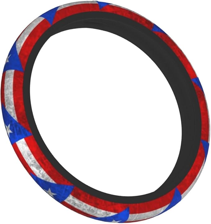 Boricua Puerto Rico Flag Steering Wheel Cover Frog Steering Wheel Cover Anti-Slip Breathable Universal for 15 Inch Car with 2 Pieces Car Coasters Suitable for Men Women