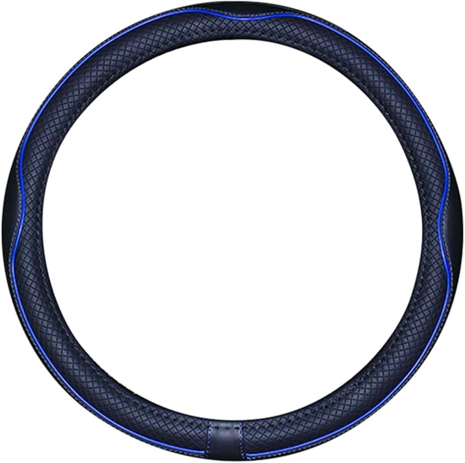 Mayco Bell Universal Standard Size Steering Wheel Cover Anti-Slip,Safety,Soft,Breathable,Durable,Full Surround,Comfortable Grip Microfiber Leather (14.5-15 inch,Black Dark Blue)