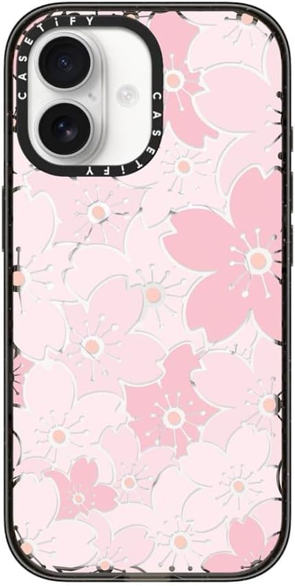 CASETiFY Impact iPhone 17 Case [Slim/Compatible with Magsafe / 8.2 ft. 4X Military Grade Drop Protection] - Pink Sakura Bloom - Clear Black
