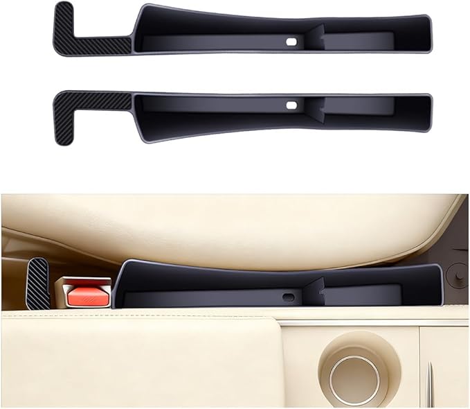 Car Seat Gap Filler, 2PCS Anti-Drop Multifunctional Vehicle Seat Side Space Organizer with 2 Storage Areas, Automotive Interior Chair Side Plug Strip, Universal for SUV Sedan Truck (Black)