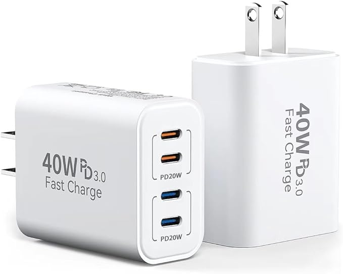 40W USB C Charger Block, 2-Pack, 4 USBC Ports, Type C Wall Plug USB-C Fast Charging, iPhone Charger Adapter Box Cube for iPhone 17, 17 Air, 17 Pro, 17 Pro Max,16, 15, 14, 13, 12, Samsung Phone