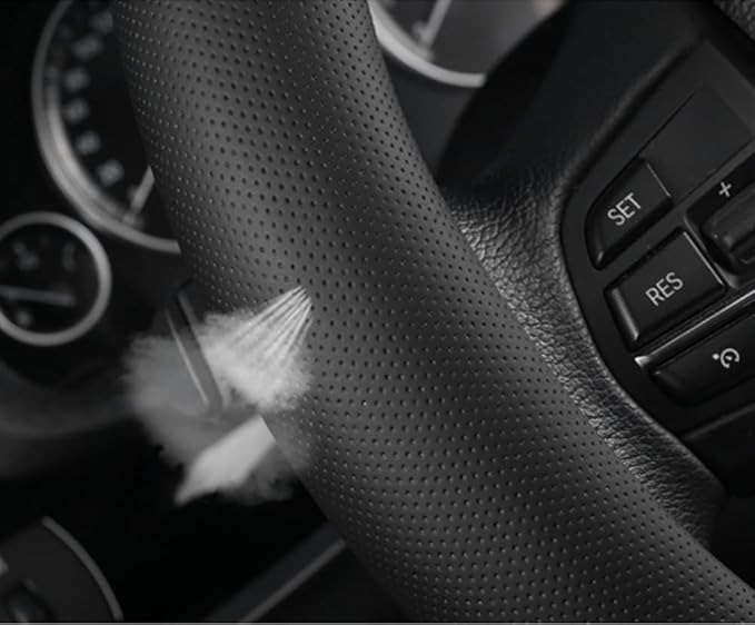 Carbon Fiber Steering Wheel Cover, Universal 15 inch Breathable Microfiber Leather Steering Wheel Covers for Men and Women, Anti Slip Car Interior Accessories, Black