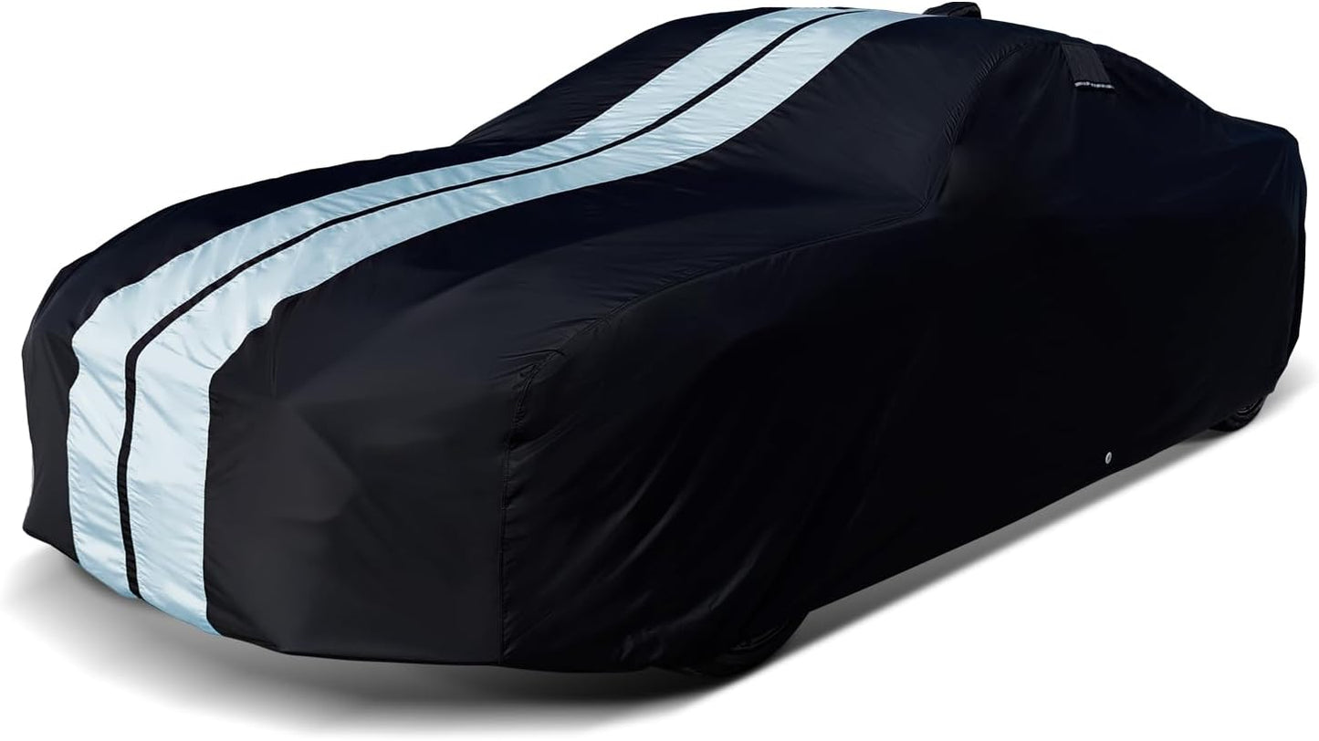 iCarCover Custom Car Cover for Pontiac Catalina (1971-1976) Waterproof All-Weather Rain Snow UV Sun Protector Full Exterior Indoor Outdoor Car Cover (Stripe - Black/Gray)