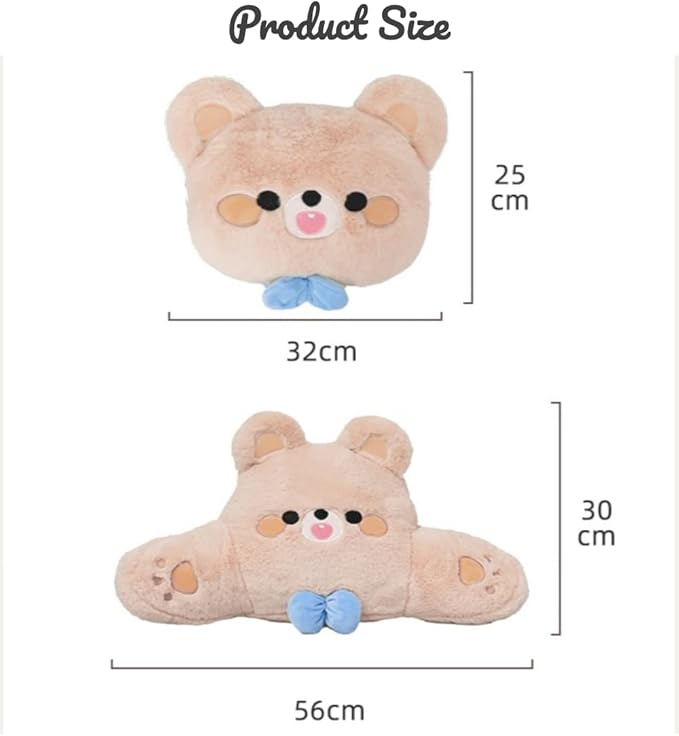 Cute Plush Bear Car Headrest & Lumbar Support Set, Soft Neck & Back Support Pillow for Comfortable Driving All Season