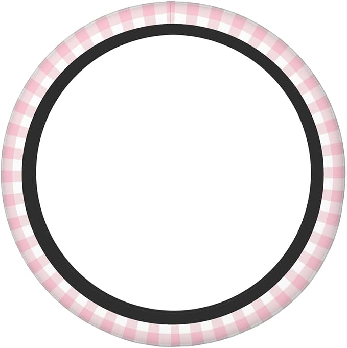 Thickened Elastic Steering Wheel Cover, Girly Pastel Pink Gingham Plaid Ultra, Soft, Breathable, Fit for Cars, SUVs, Trucks, Stylish Comfortable Grip