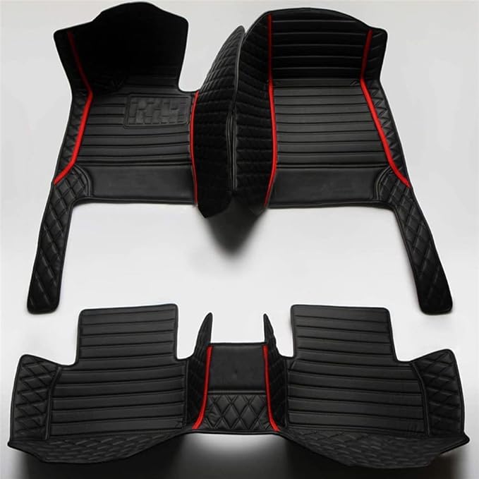 Car Floor Mats Automotive Floor Mats Vehicle Specific All Weather Protection Custom Compatible with Most of 98% Cars SUVs (Black with red bar)