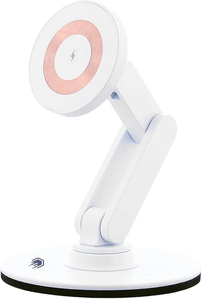 ClikDock Cell Phone Magnetic Wireless Charger Stand, 360° Spin, Aluminum Construction, Compatible with MagSafe Phones for iPhone & Andriod (White)
