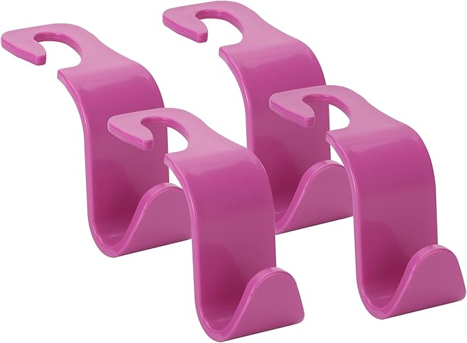 Soleebee 4 Pack Car Headrest Hooks - Universal Auto Hooks, Back Seat Hangers, Storage Organizer (Hot Pink)