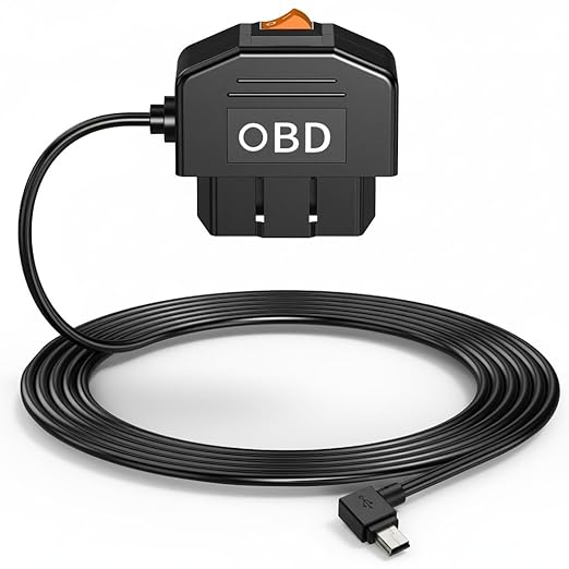 OBD2 Power Cable for Dash Camera, Mini OBD Adapter with 24-Hour Parking Mode, Acc Mode, Low Voltage Protection, 11.48FT Cable for Dash Cams, GPS,DVR and More 2V-36V to 5V/3A Charger
