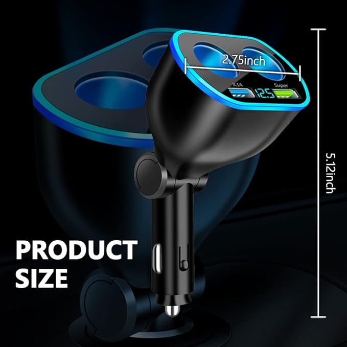 4 in 1 Cigarette Lighter Splitter Dual Cigarette Light Port Car Charger,66W High Power Fast Charging Car Phone Charger Compatible with iPhone 14/13/12/11 Pro Max,Galaxy S23/22/21,iPad,GPS
