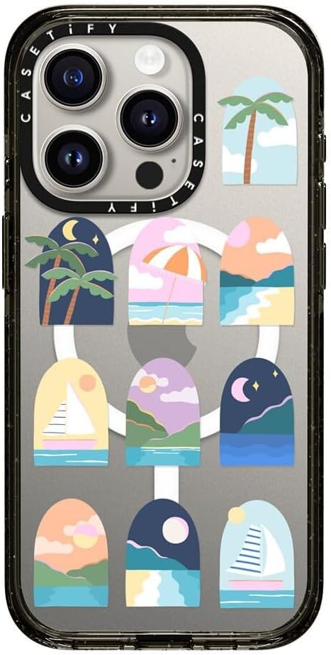 CASETiFY Impact iPhone 15 Pro Case [Slim/Compatible with Magsafe / 8.2 ft. 4X Military Grade Drop Protection] - Beachy Vacay BY Brook GOSSEN - Clear Black