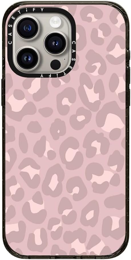 CASETiFY Impact Case for iPhone 15 Pro Max [8.2ft 4X Military Grade Drop Protection/Compatible with Magsafe] - Dusty Pink Leopard - Pale Petal - Clear Black