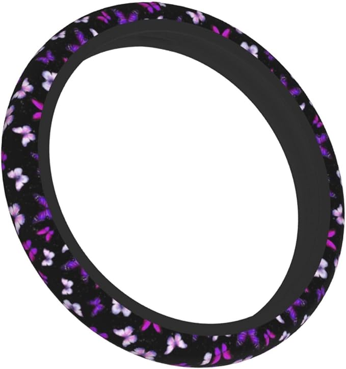 Butterfly Purple Steering Wheel Cover Butterflys Steering Wheel Cover Accessories Universal 2 Pieces Car Coasters Anti Slip Car for Men Women