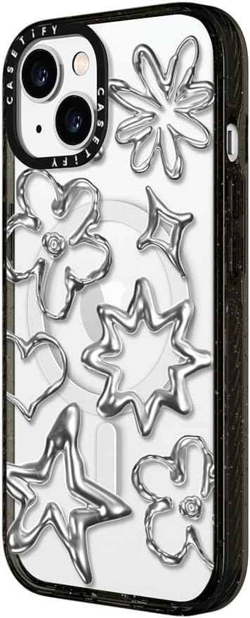 CASETiFY Impact iPhone 15 Plus Case [4X Military Grade Drop Tested / 8.2ft Drop Protection/Compatible with Magsafe] - Stars Prints - Chrome Doodles - Clear Black