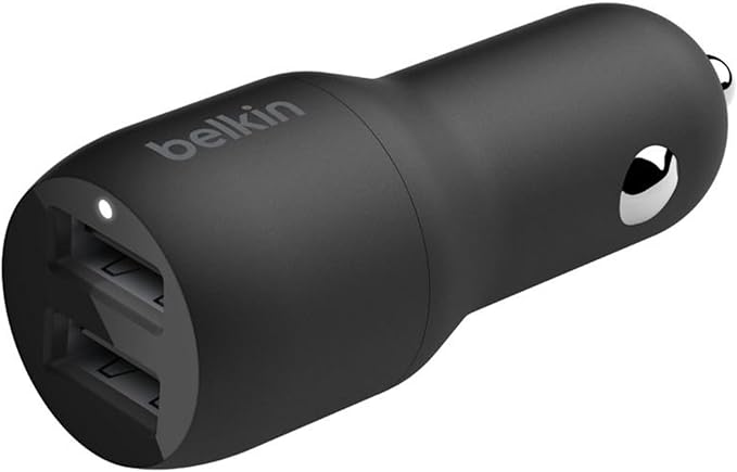 Belkin 24 Watt Dual USB Car Charger - 2 12W USB A Ports with USB-C Cable for Fast Charging Apple iPhone 14, 14 Pro, 14 Pro Max, iPhone 13, Samsung Galaxy, AirPods & More - USB-C Charger