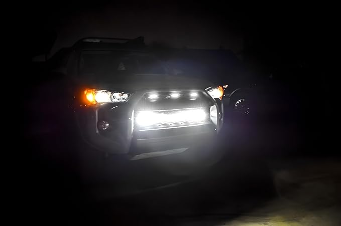 iJDMTOY 3pc Set Clear Lens Full LED Strip Front Grille Lighting Kit Compatible with 2014-up Toyota 4Runner, Includes (3) 24-SMD 6000K White LED Assy & Wiring Harness
