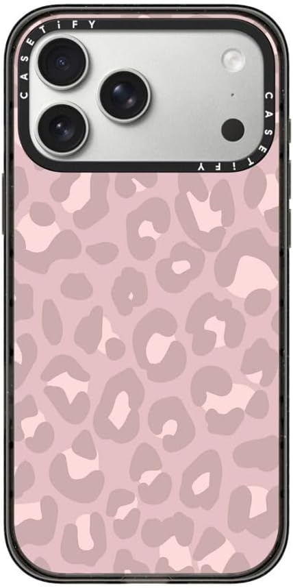 CASETiFY Impact iPhone 17 Pro Max Case [Slim/Compatible with Magsafe / 8.2 ft. 4X Military Grade Drop Protection] - Dusty Pink Leopard - Pale Petal - Clear Black