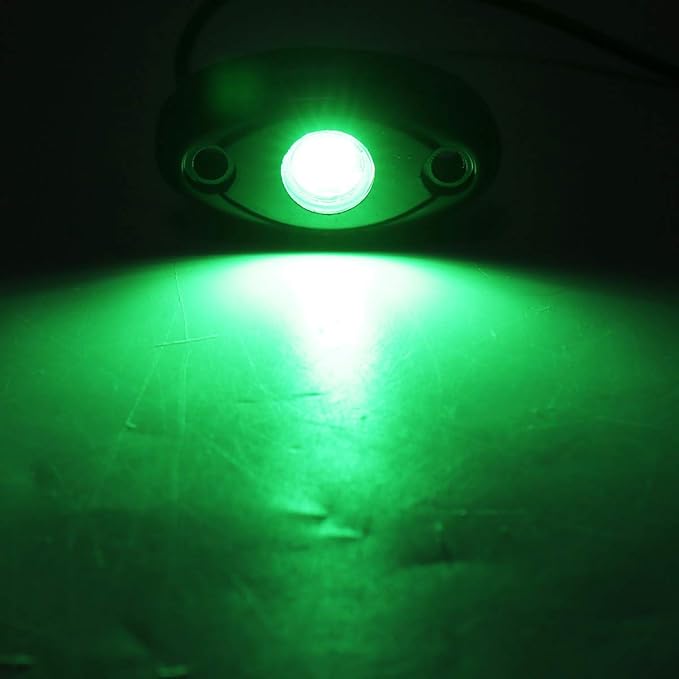 Green LED Rock Lights, 4 Pods Neon 12V Waterproof Underglow Underbody Kit Crawler Crawling Dome Exterior Wheel Lights for ATV RZR UTV SUV Off-Road Auto Boat Motorcycle Glow Trail Rig Fender Lamp