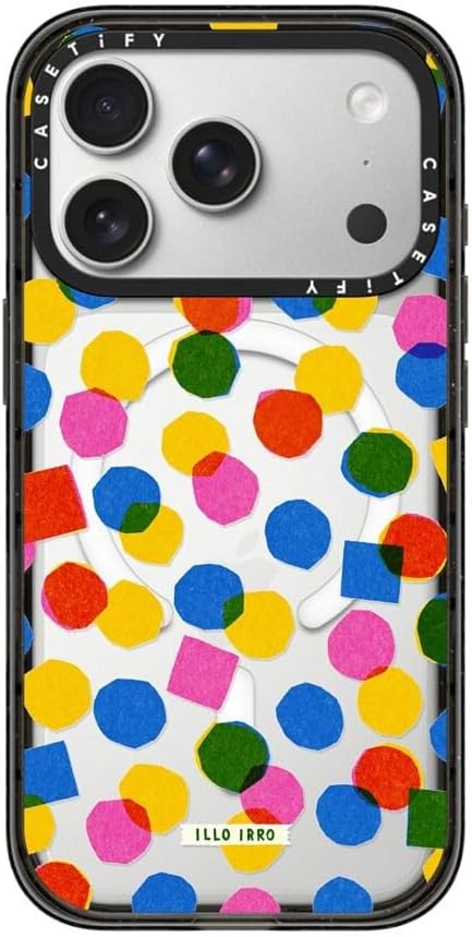 CASETiFY Impact iPhone 17 Pro Case [Slim/Compatible with Magsafe / 8.2 ft. 4X Military Grade Drop Protection] - Riso Polka - Clear Black