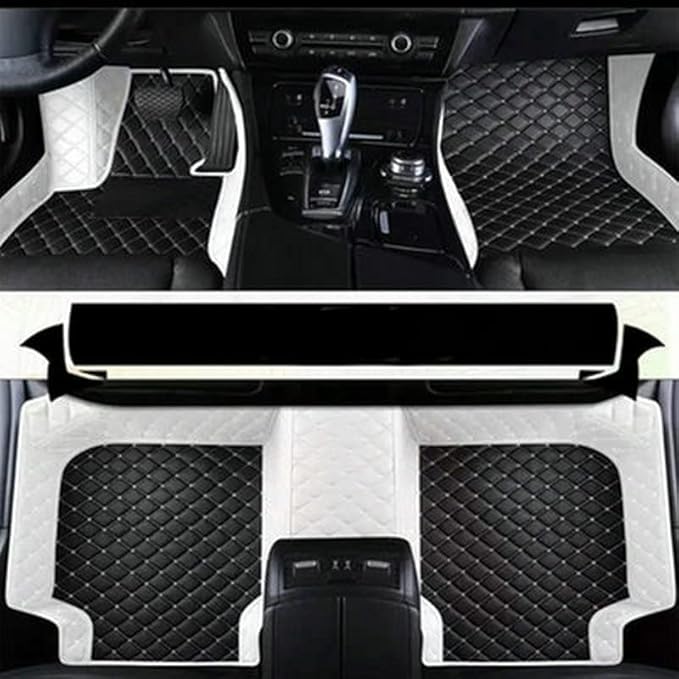 MELKEN Custom Fit Leather Car Floor Mats for 95% of Cars Full Coverage Floor Liners Car Mats (Black & White)