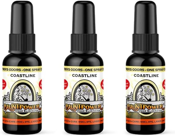 BluntPower (Coastline, 3 Pack) Concentrated Air Freshener for Room and Car Spray - Oil-Based Diffuser Spray Bottle - Long-Lasting Bathroom Spray, Car Freshener, & Odor Eliminator Spray