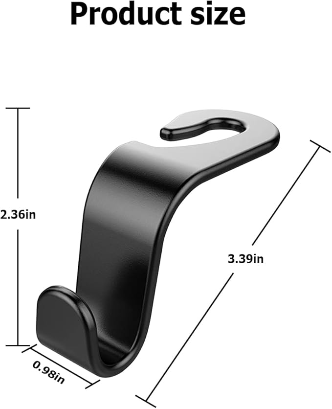 Car Seat Headrest Hook, 4PCS Multifunctional Auto Backseat Hangers, Universal Car Interior Accessories, Vehicle Storage Organizer for Purse, Coat, Umbrella, Grocery, Bag, Handbag (Black)